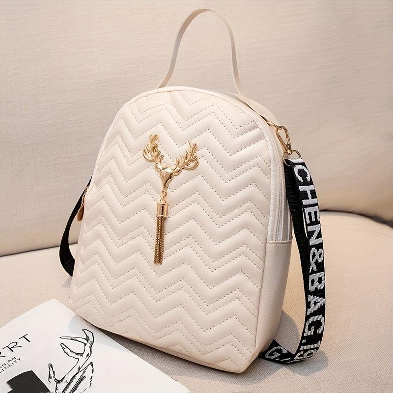Chevron Quilted Backpack Crossbody Bag For Women
