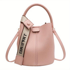 Snap Button Bucket Bag Small PU Leather Crossbody Handbag