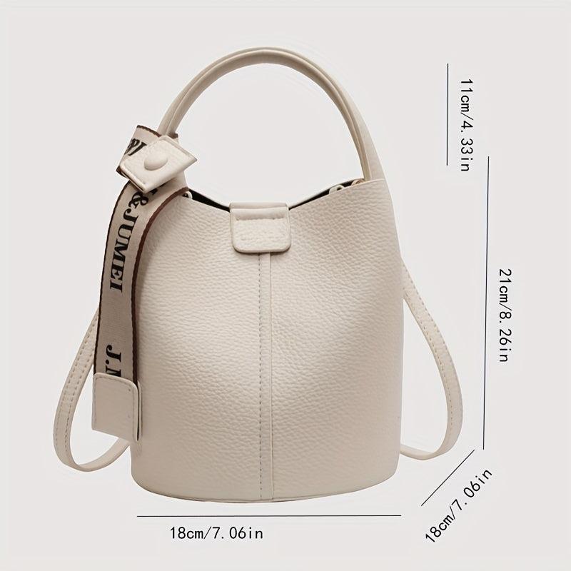 Snap Button Bucket Bag Small PU Leather Crossbody Handbag