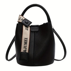 Snap Button Bucket Bag Small PU Leather Crossbody Handbag