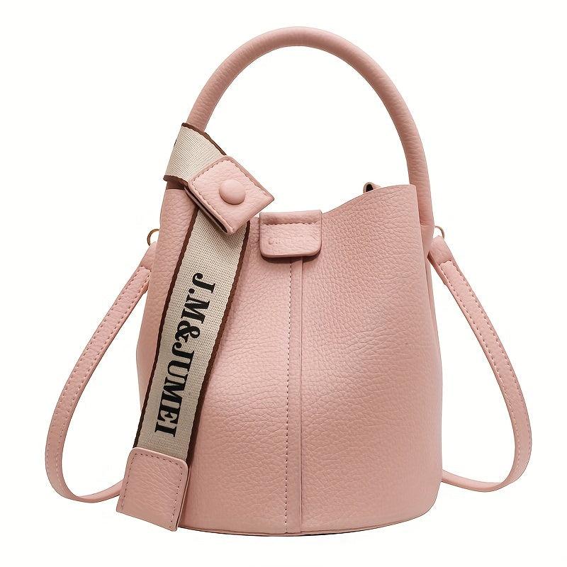 Snap Button Bucket Bag Small PU Leather Crossbody Handbag