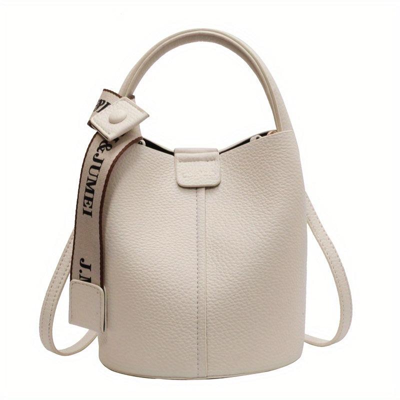 Snap Button Bucket Bag Small PU Leather Crossbody Handbag