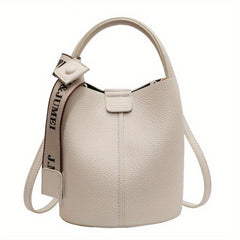 Snap Button Bucket Bag Small PU Leather Crossbody Handbag