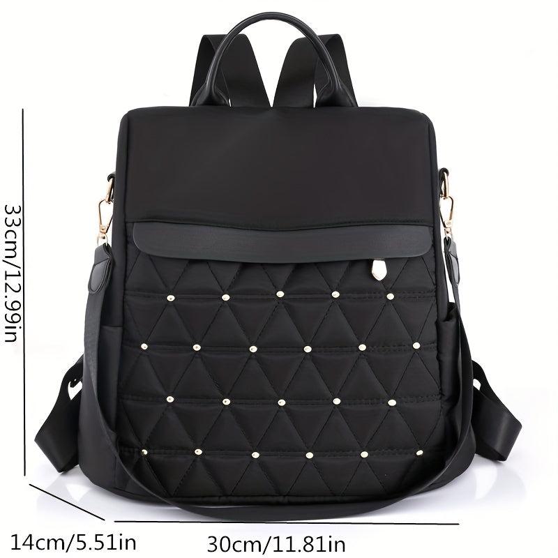 Argyle Quilted Backpack Purse Studded Decor Travel School Bag