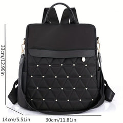 Argyle Quilted Backpack Purse Studded Decor Travel School Bag