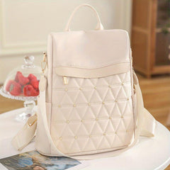 Argyle Quilted Backpack Purse Studded Decor Travel School Bag