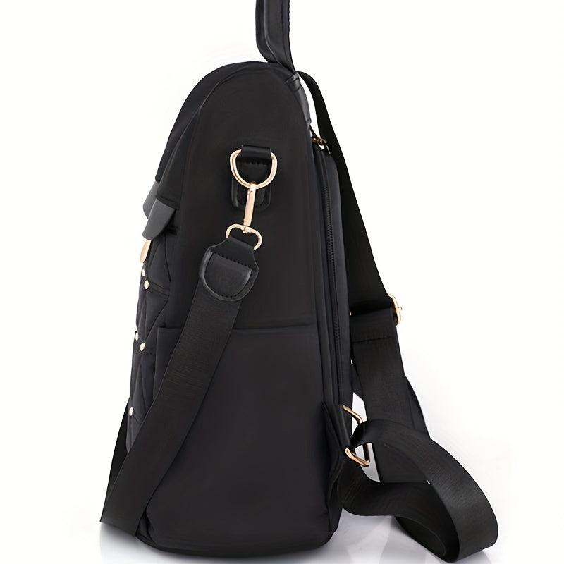 Argyle Quilted Backpack Purse Studded Decor Travel School Bag