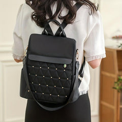Argyle Quilted Backpack Purse Studded Decor Travel School Bag