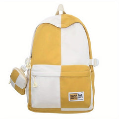 Plaid Large Capacity Backpack with Mini Bag