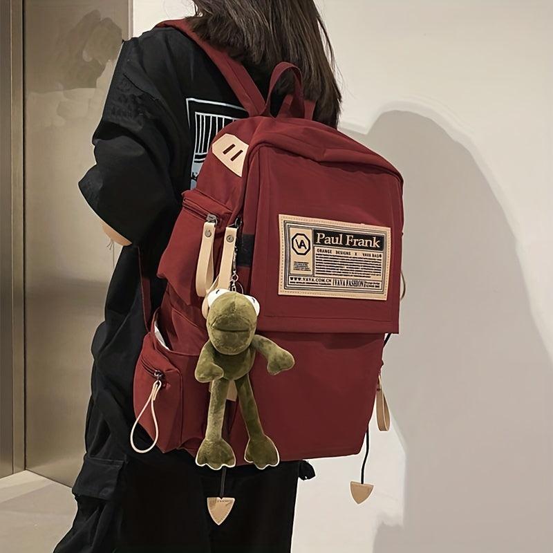 Waterproof Schoolbag with Ornament Knapsack Zipper Rucksack