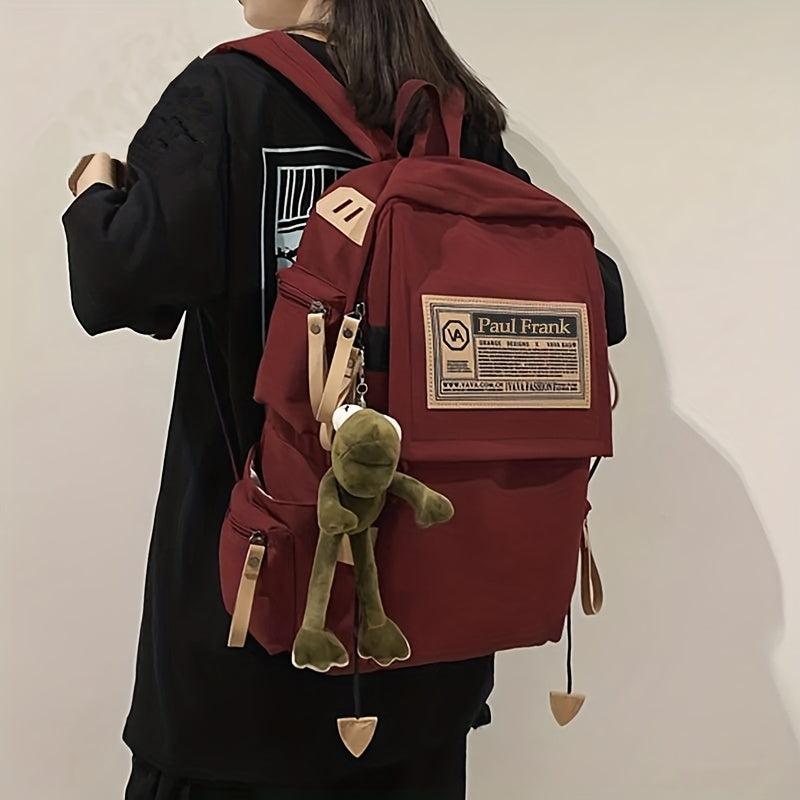Waterproof Schoolbag with Ornament Knapsack Zipper Rucksack