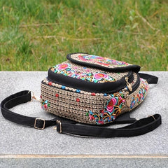 Embroidery Mini Backpack with Detachable Strap