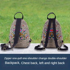 Embroidery Mini Backpack with Detachable Strap