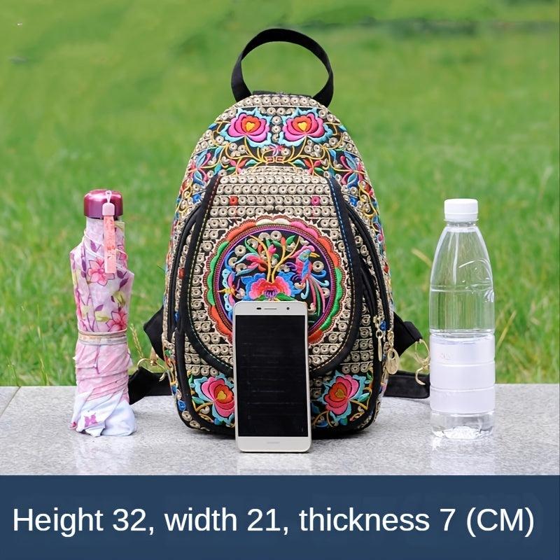Embroidery Mini Backpack with Detachable Strap