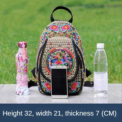 Embroidery Mini Backpack with Detachable Strap