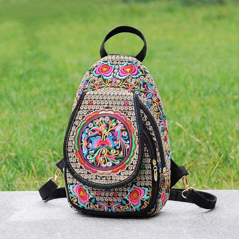 Embroidery Mini Backpack with Detachable Strap
