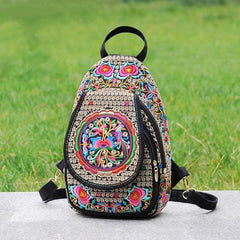 Embroidery Mini Backpack with Detachable Strap