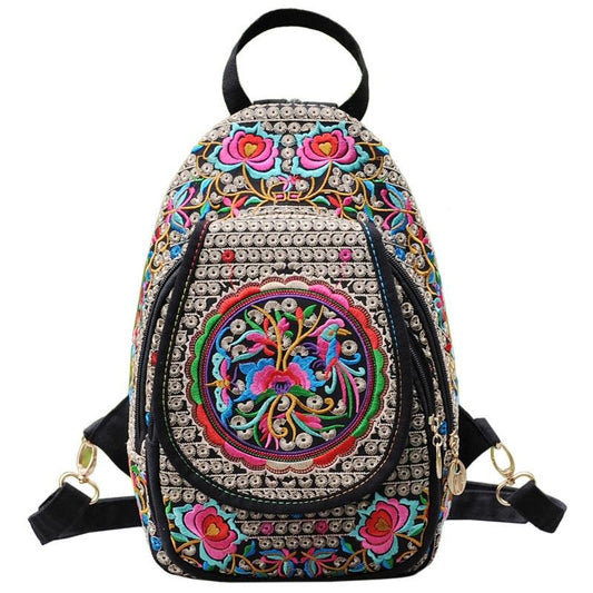 Embroidery Mini Backpack with Detachable Strap