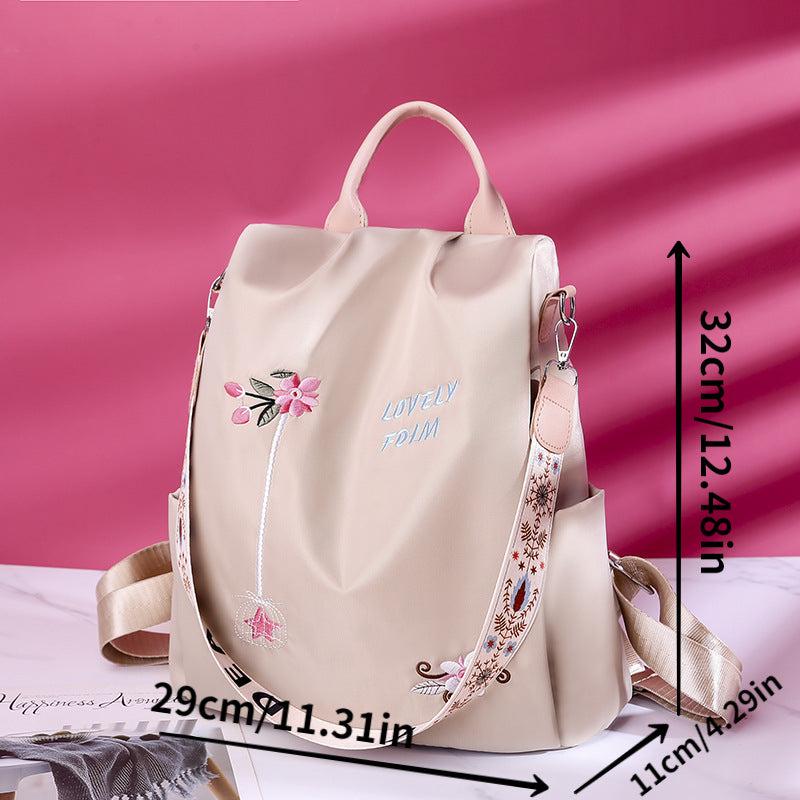 Floral Embroidered Convertible Backpack Purse Retro Daypack