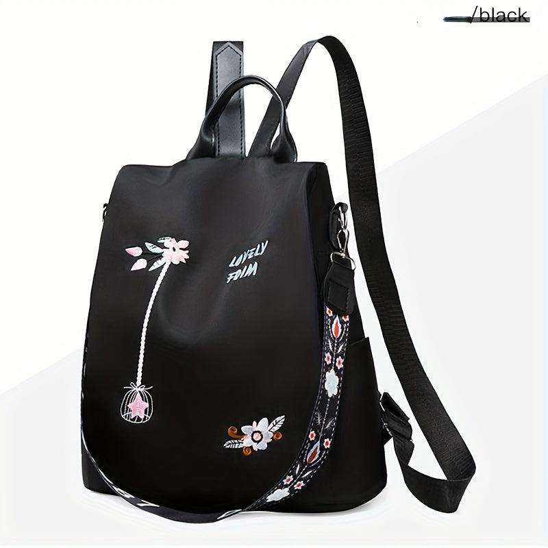 Floral Embroidered Convertible Backpack Purse Retro Daypack