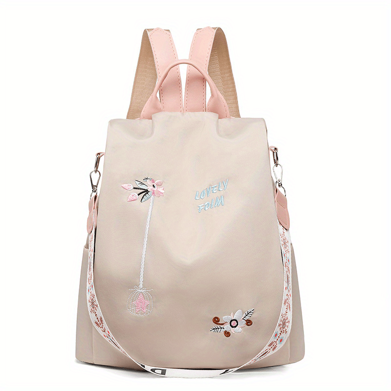 Floral Embroidered Convertible Backpack Purse Retro Daypack