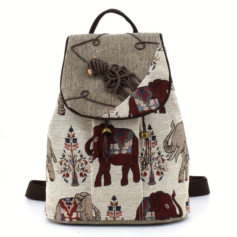 Vintage Elephant Pattern Anti Theft Backpack with Accessories