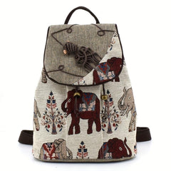 Vintage Elephant Pattern Anti Theft Backpack with Accessories