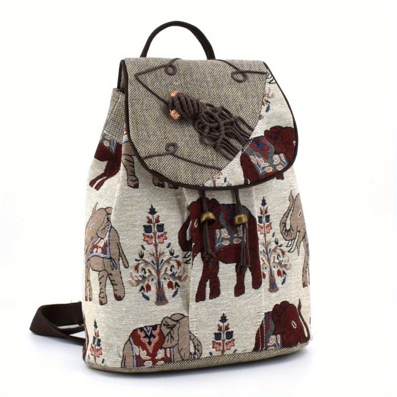 Vintage Elephant Pattern Anti Theft Backpack with Accessories