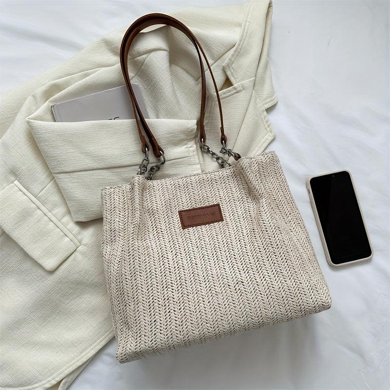 Summer Minimalist Straw Tote Bag All Match Shoulder Bag Woven Storage Bag
