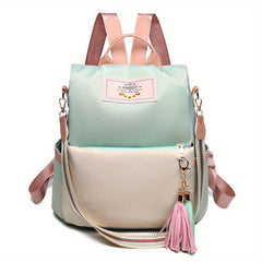 Tassel Large Capacity Backpack Oxford Cloth Textured School Travel Bag