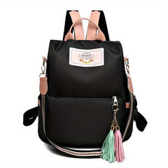 Tassel Large Capacity Backpack Oxford Cloth Textured School Travel Bag