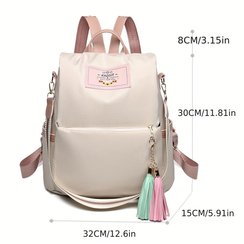 Tassel Large Capacity Backpack Oxford Cloth Textured School Travel Bag
