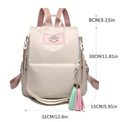 Tassel Large Capacity Backpack Oxford Cloth Textured School Travel Bag