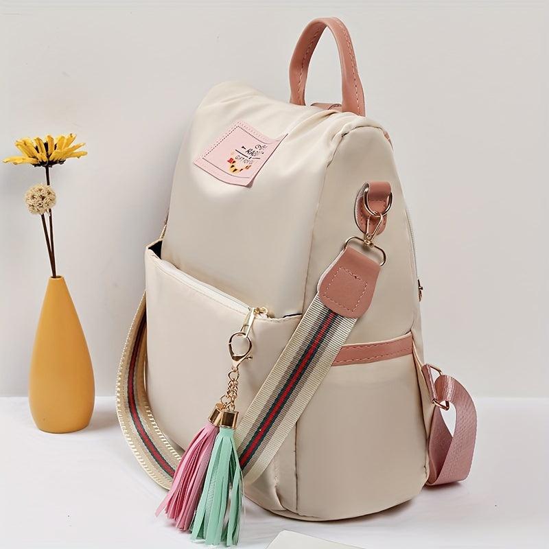 Tassel Large Capacity Backpack Oxford Cloth Textured School Travel Bag