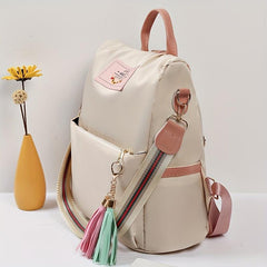 Tassel Large Capacity Backpack Oxford Cloth Textured School Travel Bag