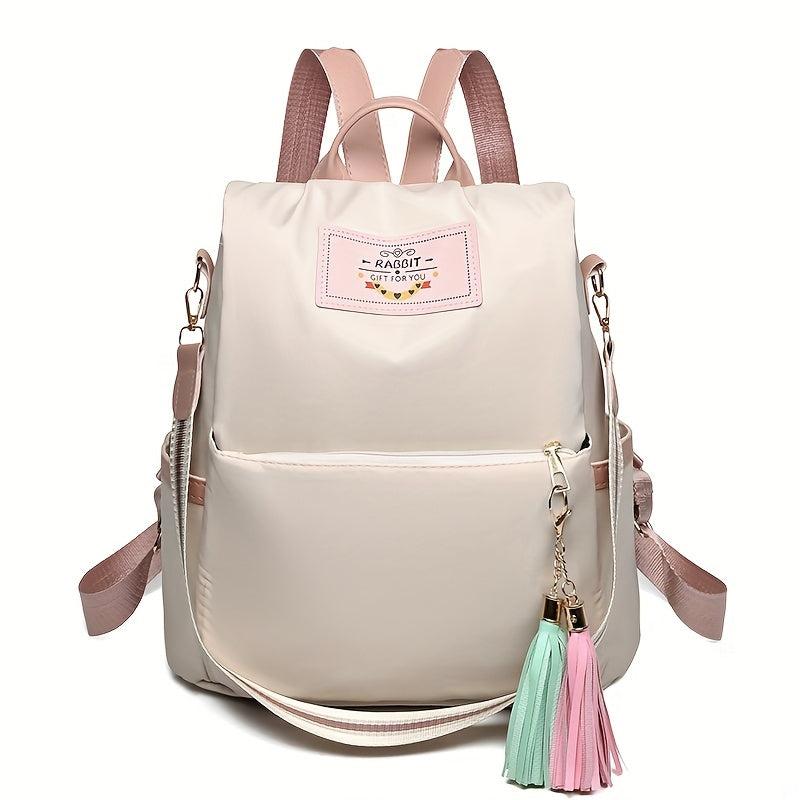 Tassel Large Capacity Backpack Oxford Cloth Textured School Travel Bag