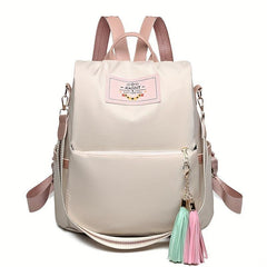 Tassel Large Capacity Backpack Oxford Cloth Textured School Travel Bag