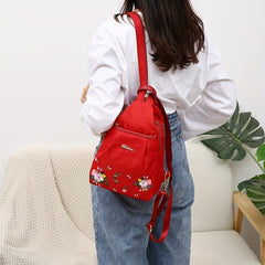 Floral Embroidery Backpack Large Capacity Travel Crossbody Bag