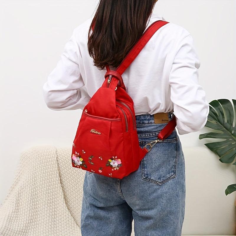 Floral Embroidery Backpack Large Capacity Travel Crossbody Bag