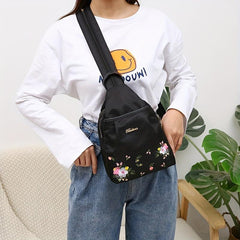 Floral Embroidery Backpack Large Capacity Travel Crossbody Bag