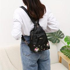 Floral Embroidery Backpack Large Capacity Travel Crossbody Bag