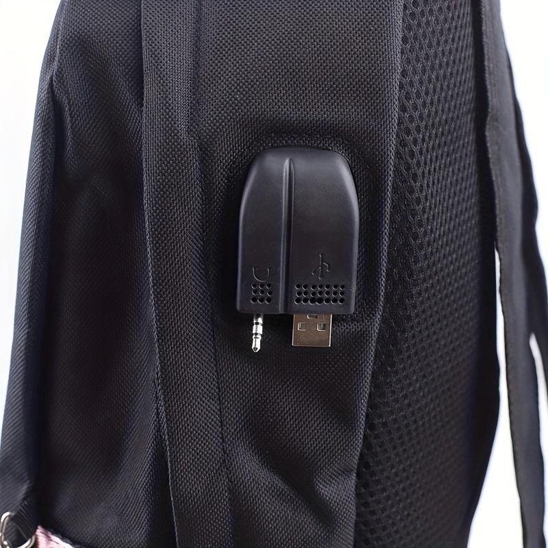Kpop Canvas Backpack Casual Floral Print School Bag Chain Decor