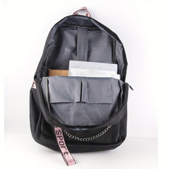 Kpop Canvas Backpack Casual Floral Print School Bag Chain Decor