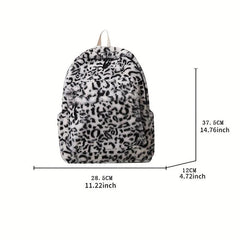 Plush Leopard Print Backpack Faux Wool Fluffy Knapsack Zipper School Bag