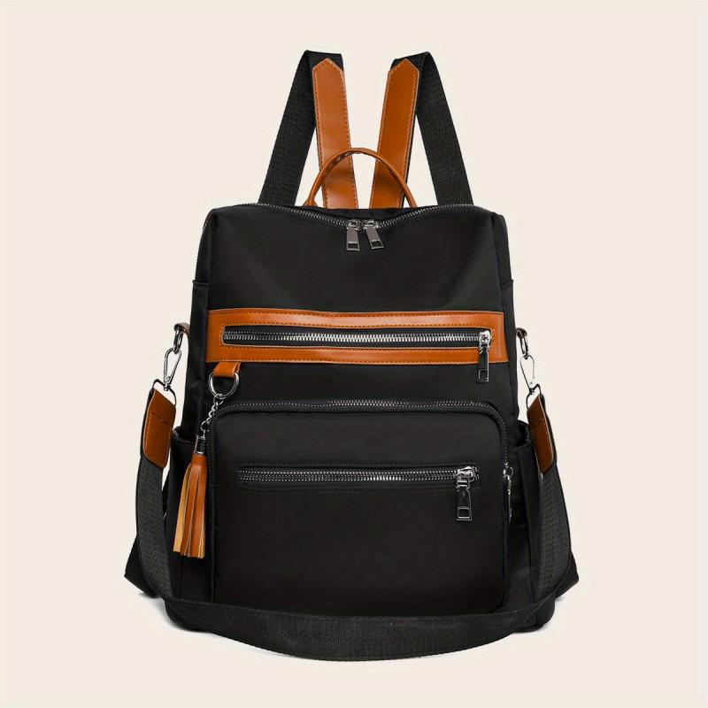 Colorblock Zipper Backpack Travel Rucksack Women's Daypack