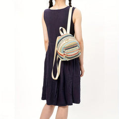 Colorful Straw Backpack Purse for Summer Beach Travel