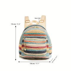 Colorful Straw Backpack Purse for Summer Beach Travel