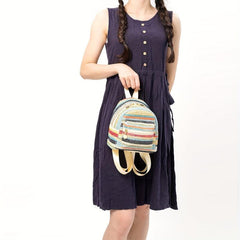 Colorful Straw Backpack Purse for Summer Beach Travel