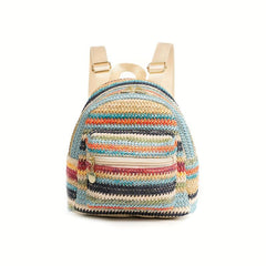 Colorful Straw Backpack Purse for Summer Beach Travel