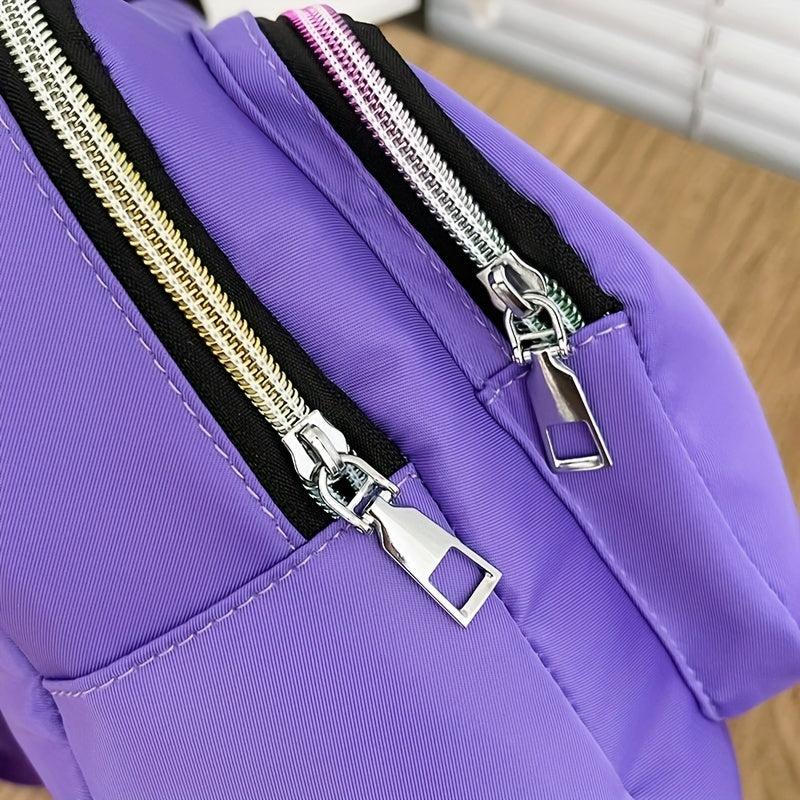Ombre Zipper Backpack Women Casual Nylon School Bag Lightweight Travel Rucksack